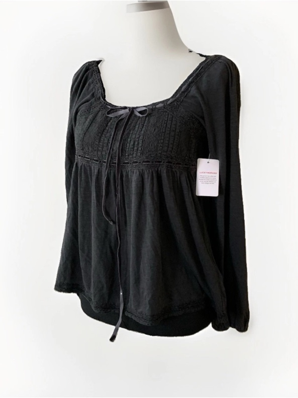 NWT Lucky Brand Boho Festivsl Whimsy goth cottagecore Black Peasant Blouse
